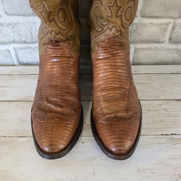 Justin Lizard Western Cowboy Boots Distressed Work Utility Mens 8 1/2 B - Picture 8 of 10